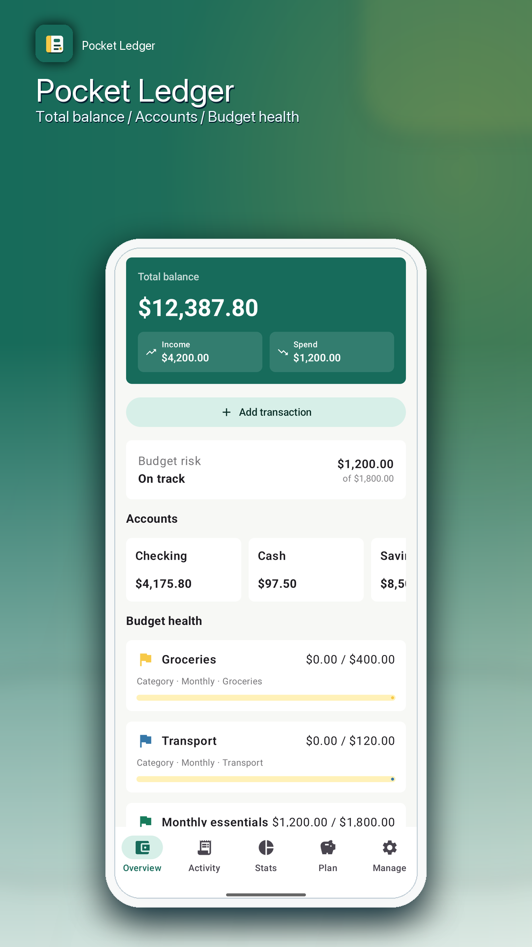 Pocket Ledger overview screen